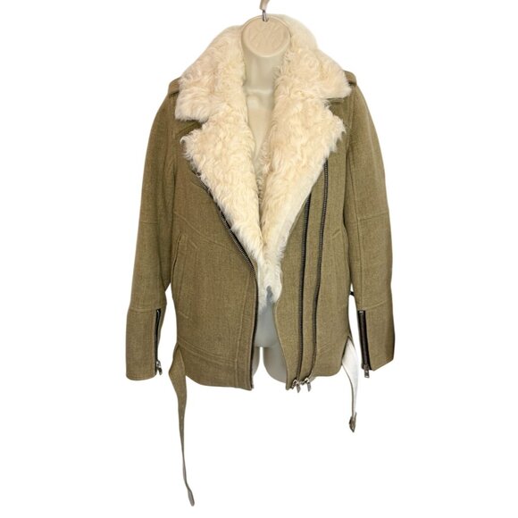IRO Cidji Shearling Moto Jacket in Brown Wool Blend - Size 2 - Picture 5 of 10